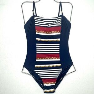 Vintage‎ Jantzen 90’s Blue Red Striped Gold Chain Swimsuit​